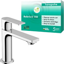 Змішувач для ванної кімнати Hansgrohe Rebris E з висувною коркою, вилив 109 мм, економічний (EcoSmart), хром, 72557000