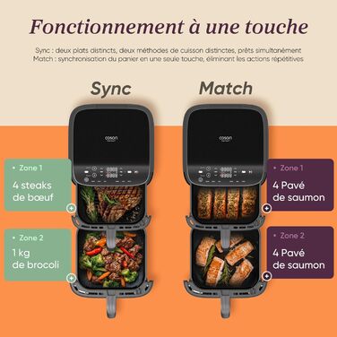 Фритюрниця без олії COSORI Turbo Tower 10.8 л з 2 відсіками, 6-в-1, компактна, для дому