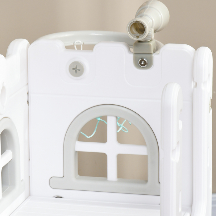 Дитяча гірка 5-в-1 з баскетбольним кільцем та розсувною конструкцією для лазіння, сірого кольору, розміром 70 x 177 x 92 см