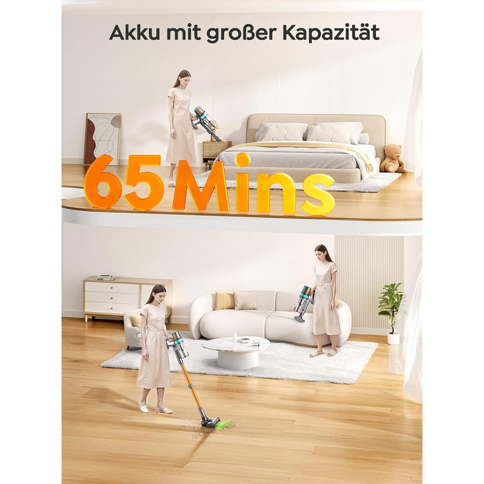 Бездротовий акумуляторний пилосос 50KPA/600W з подовжуваним шлангом 1м, стійка підставка, автоматичний режим, насадка проти ковтунів, багаторівнева фільтрація для килимів/твердих поверхонь/автомобіля