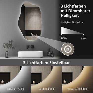 LED дзеркало для ванної кімнати Boromal 100x60 см з підсвічуванням, 3 кольори світла, диммування, сенсорне керування