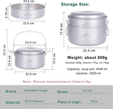 Набір посуду iBasingo 4.5L та 2L: каструля, пароварка, для кемпінгу, пікніка, туризму. Підходить для 3-5 осіб.
