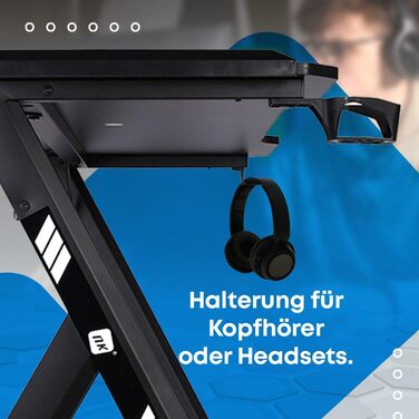 Ігровий стіл NK з LED-підсвічуванням (120x60 см) - з тримачем для напоїв та пляшок, тримачем для навушників, кабельною організацією, стільниця 1.5 см, вантажопідйомність 100 кг, рожевий