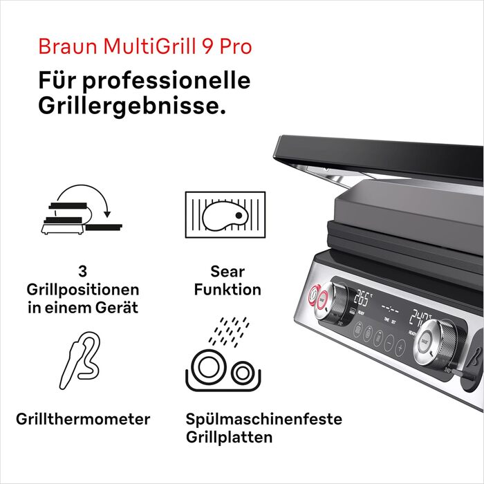Контактний гриль Braun MultiGrill 9 Pro CG 9167 з 6 наборами панелей (гриль, плоскі, вафельні), термодатчиком та функцією Boost
