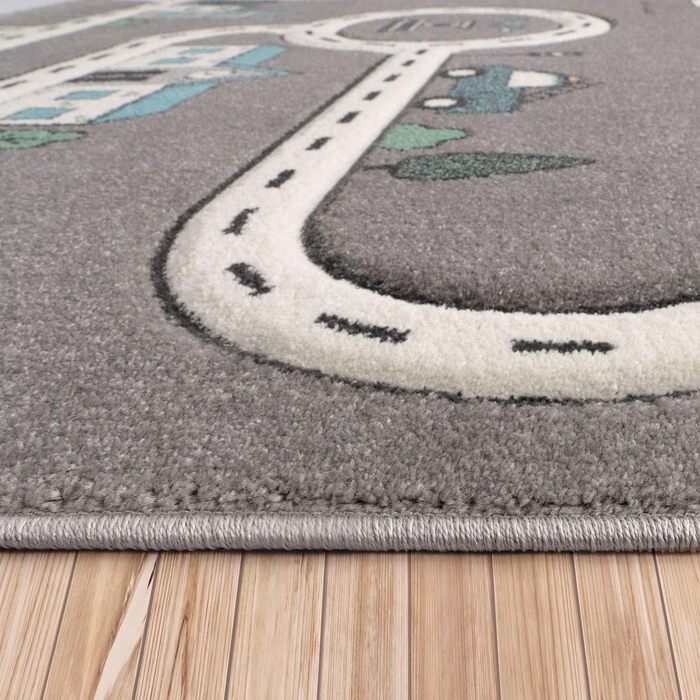 Дитяча кімната Кудлатий килимок Ігровий килимок Street City Cars Ігровий килимок сірого кольору, розмір 120x170 см (квадрат 133 см)