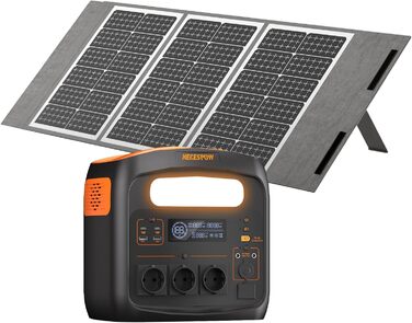 Портативна електростанція 3000W, 1102.5Wh LiMnFePO4, швидка зарядка 90хв, PD 100W, USB-C/AC/DC, сонячна панель, для кемпінгу, резервне живлення, на відкритому повітрі (Помаранчевий + Чорний)