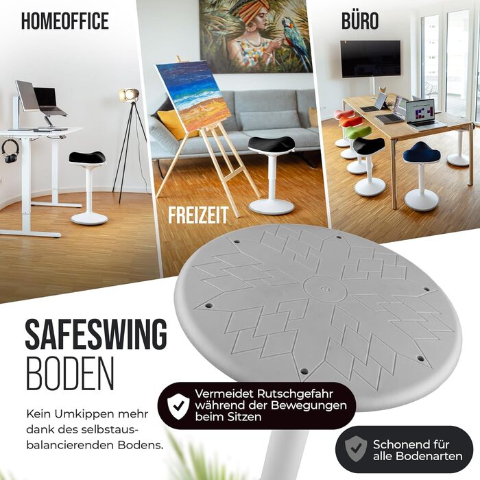 Офісний стілець ZIP SH-01 з ергономічною спинкою та знімним чохлом | Активне сидіння, стабільний ефект гойдання, регулювання висоти 58-83 см (Чорний)