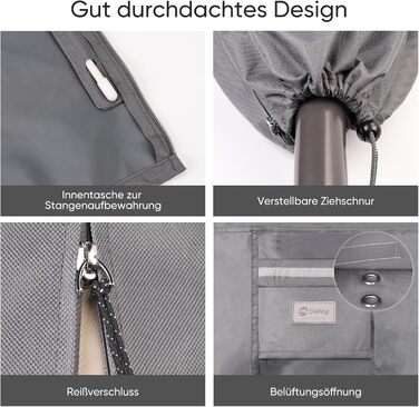 Захисний чохол для парасольки від сонця, сірий (220 x 30/50 см)