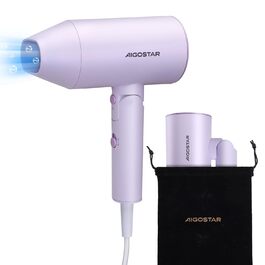 Фен дорожній Aigostar Diane 2100W з іонізацією, 3 режими температури/2 швидкості, захист від перегріву, фіолетовий, з сумкою