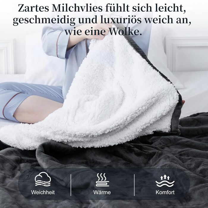 Електрична гріюча ковдра з таймером та захистом від перегріву 130x180 см, 8 режимів нагріву, пральна машина, фланцель-шерпа, сіра для дому та офісу