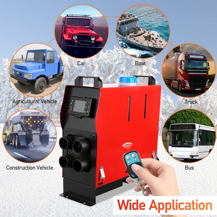 Дизельний обігрівач 8kW 12V з Bluetooth, LCD-дисплеєм та пультом дистанційного керування для автодому, авто, човна, каравану, червоний
