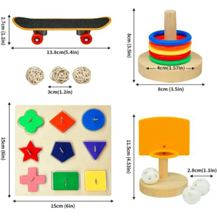 Дерев'яна колекція, 6 шт., іграшки для папуг, іграшки для папуг, забавна інтерактивна іграшка для папуги-птиці, з міні-настільною кулею для боулінгу (4 шт. - В)