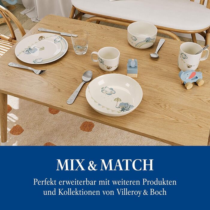 Дитячий посудовий набір Villeroy & Boch Boho Kids 'Walk like an elephant' (3 шт.) - блакитний, преміум-посуд для дітей