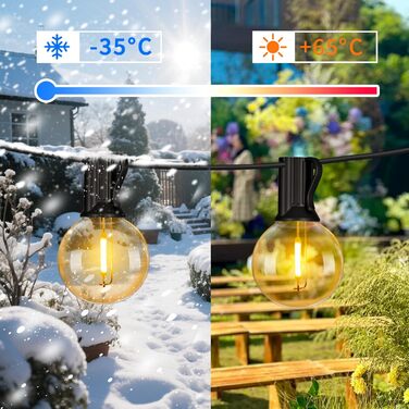 Льо́нточна гiрля́нда для зовнiшнього використання 30м, 50+2 лампочки G40, тепле бiле свiтло, IP45, для терас, вечiрiнок, саду та балкону, стиль Едiсона, з'єднувальна, чорний колір