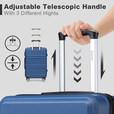 KONO Валіза середнього розміру 24 дюйми, ABS, з TSA-замком, 4 колеса, 65×44×25.5 см, темно-синій