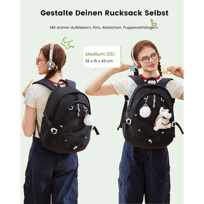 Рюкзак LOVEVOOK для підлітка, шкільний ранець 5 клас, дитячий рюкзак з нагрудною стрічкою, легка жіноча сумка для школи, рюкзак для дітей від 8 років для дитячого садка, школи, університету, відпочинку (Чорний, 15,6 дюймів)