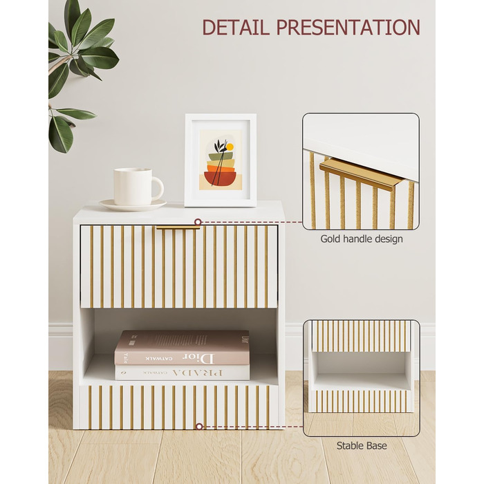 Нічний столик з ящиком, дерев'яний, білий. Сучасний приліжний столик для спальні, вітальні, офісу. 39x39x28 см