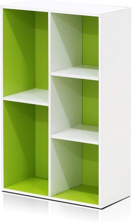 Відкрита книжкова шафа Furinno з n, дерево, білий/рожевий, 49,5 x 23,9 x 105,9 см (5 відділень, білий/зелений)