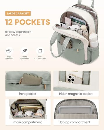 LOVEVOOK Рюкзак для жінок, 15.6 дюймів, рюкзак для школи, дівиччий рюкзак з відділенням для ноутбука, водонепроникний, для подорожей, роботи, навчання, рюкзак для університету, офісу, відпочинку, 15.6 дюймів, 1 світло-зелено-бежевий