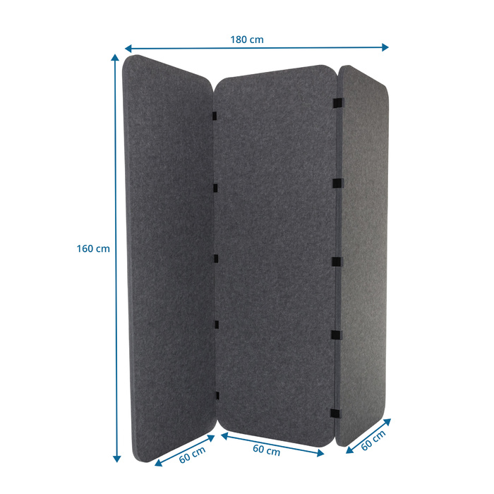 Акустична перегородка / мобільна перегородка FLEXMIUT EL 160*60*2,5 PET сірий hjh OFFICE