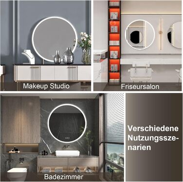 Дзеркало для ванної кімнати Furduzz LED з підсвічуванням, 700 мм, сенсорне керування, диммування, 3 кольори, проти запотівання, пам'ять, 70x70 см