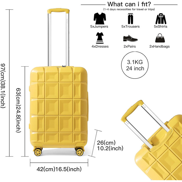 Набір валіз KONO 4 шт. з ABS-пластику з TSA замком: велика, середня, маленька + beauty case (жовтий)