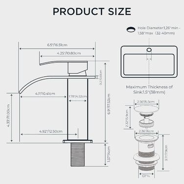 Змішувач для ванної кімнати Forious, водоспад, одноручний, хром, висота виливу 80 мм, економія води та енергії