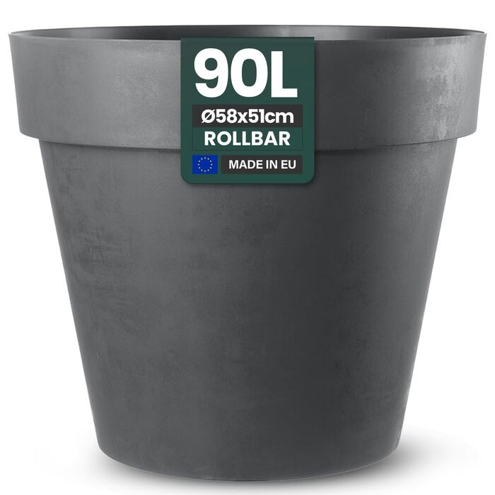 Круглий горщик для квітів Kreher XXL з колесами, діаметром 58 см, антрацит
