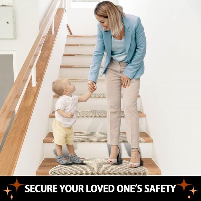 Килимок для сходин Qingbei Rina 22x65 см, набір з 15 шт, бежевий, антиковзкий, самоклеючий для дерев'яних сходин