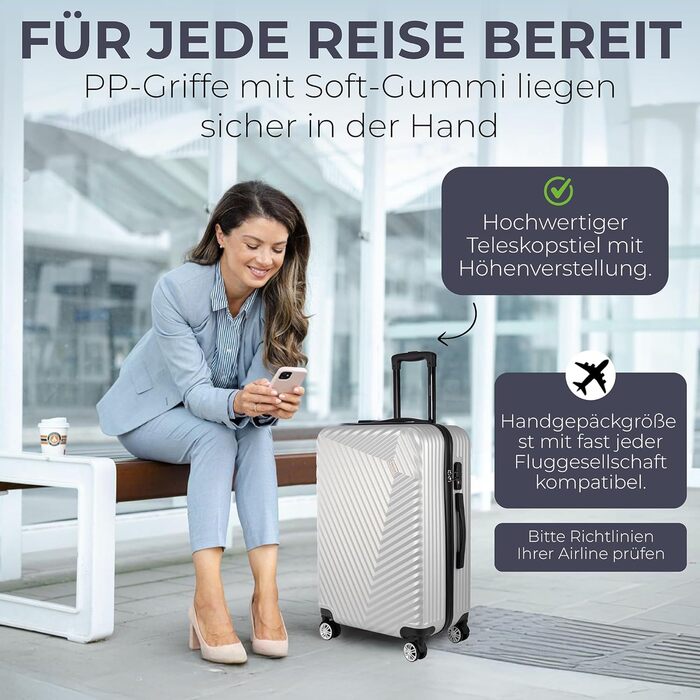 Набір валіз xRace 3-частинний ABS, 20/24/28 дюймів, ручна поклажа, TSA замок, 360° колеса, стійкий до ударів, преміум підкладка (срібний)