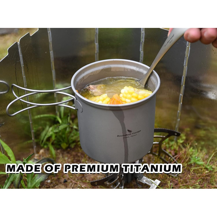 Набір кухонного посуду iBasingo для кемпінгу: титановий посуд з відкидним ручками, 1500 мл каструля та 500 мл сковорода, ідеальний для туризму та пікніків