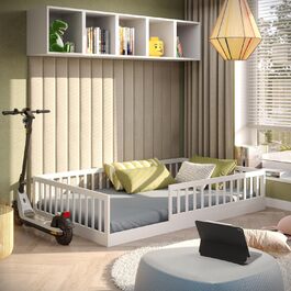 Ліжко дитяче CADANI Timi 2в1 Montessori 120x200 см з бортиками, ламелі, масив сосни, біле - 3 варіанти збірки, до 200 кг