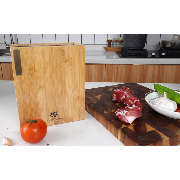 Підставка для ножів Karl Hausmann з бамбука без ножів з вставкою з щетиною - 23 x 20 x 9 см - універсальна дерев'яна підставка для ножів