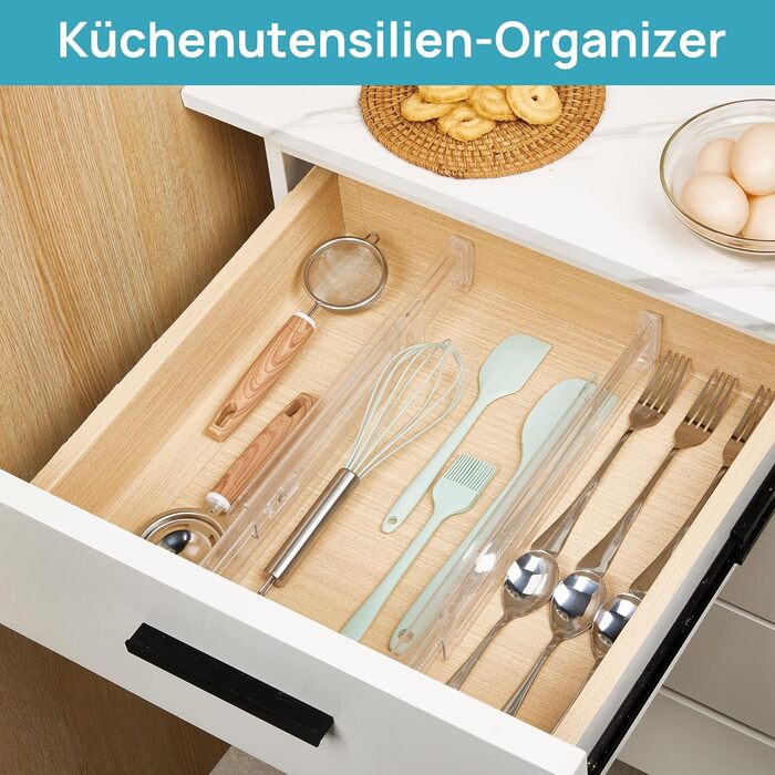 Організатори для шухляд Vtopmart 8 шт., регульовані роздільники, прозорі (25.6-41.6 см)