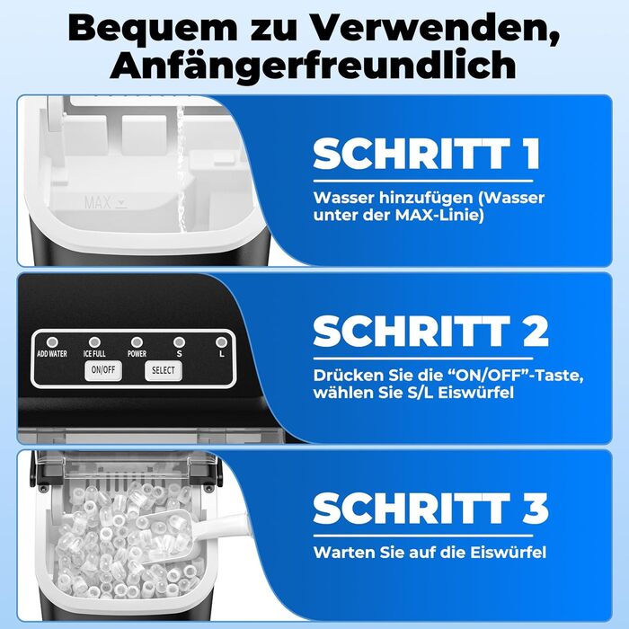 Машина для приготування льоду 12 кг/24 год, компактна модель 1,2 л, самоочищення, кошик/лопатка для льоду, 8 кубиків за 6-9 хвилин, для кухні/офісу/вечірки/дому/RV