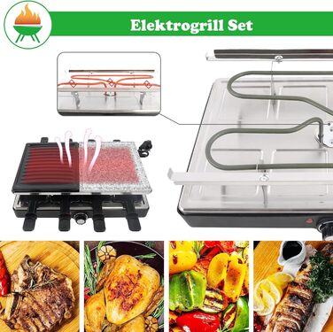 Електричний набір для раклет SUBTLETY на 8 осіб з гранітною гриль-плитою та антипригарним покриттям