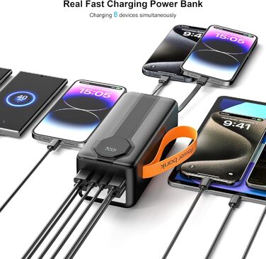 Портативна електростанція QC 22,5 Вт 80000 мАг, швидка зарядка Power Bank типу C PD 20 Вт, сумісна з телефоном (чорний)