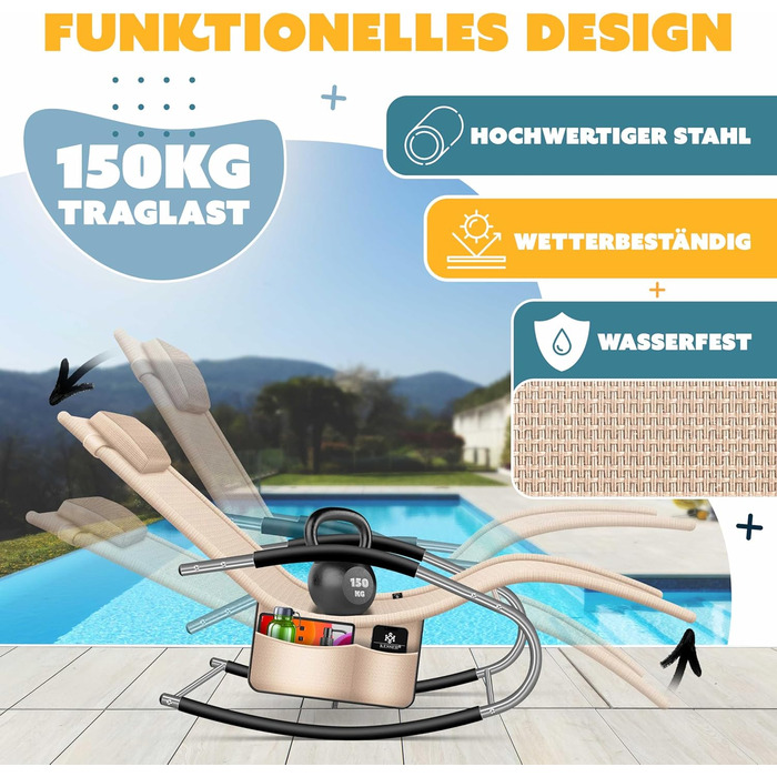 Крісло-шезлонг KESSER® для відпочинку на вулиці | Садове крісло-шезлонг | Стійке до погодних умов, витримує до 150 кг | Бежевий