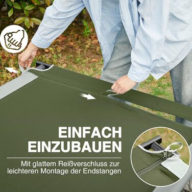 Розкладне ліжко для кемпінгу EVER ADVANCED XXL (214x106 см), посилене кемпінг-ліжко до 300 кг для відпочинку на природі, пляжі та вдома (Зелене)