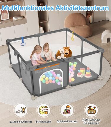 Дитячий манеж Dripex 124x124 см, сірий, з дихаючим мережем, Oxford 210D, для гри та безпеки