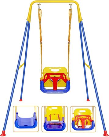 Дитяча гойдалка FCOUMY 3 в 1 для дому та вулиці з ременем безпеки, складаний металевий стійка, проста в збірці