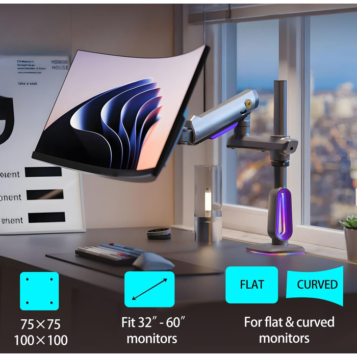 Кріплення для монітора NB Ergonomic RGB, 32-60 дюймів, плоске/вигнуте, максимальне навантаження 20 кг, VESA 75/100 мм (темно-синій)