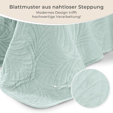 Преміум ковдра-плед Gräfenstayn для ліжка та дивана, 240x260 см, м'ятний колір. Намистове стегання, сатин, м'яка, не мнеться, легка у догляді