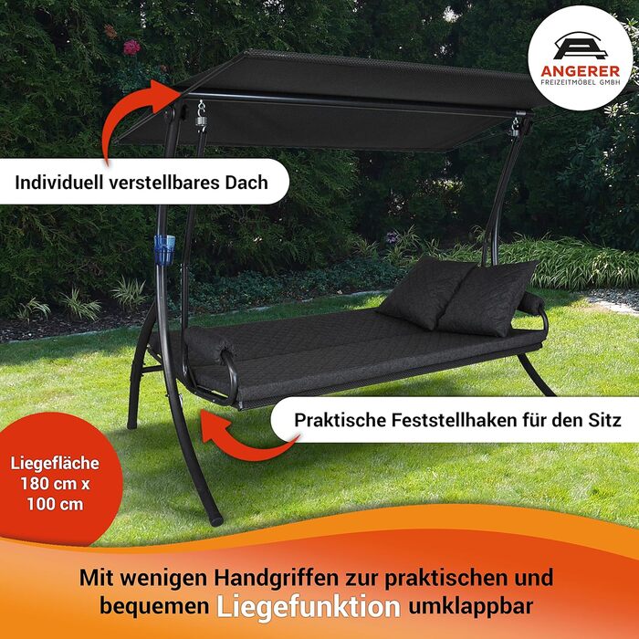 Гойдалка Ангелер Голлівуд Елеганс Джой – для сидіння, лежання та відпочинку, з функцією ліжка, проста збірка, Made in Germany, високоякісний матеріал, темно-сірий