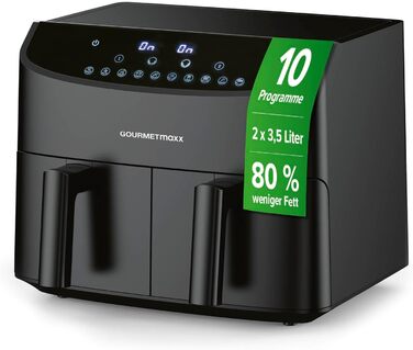 Двокамерна фритюрниця GOURMETmaxx 2x3.5 л, нержавіюча сталь, синхрозони, 2400 Вт, матовий чорний