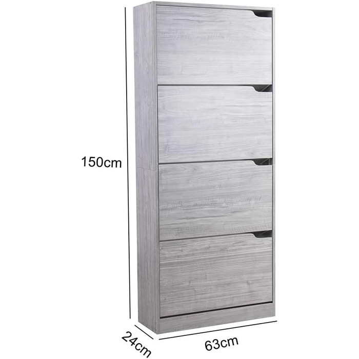 Стеллаж для взуття BAKAJI з МДФ, 4 дверцята, компактний, 63x24x150 см, зелений та дуб