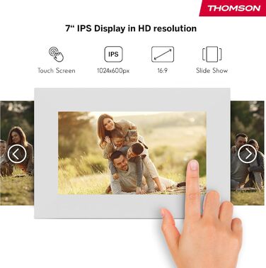 Рамка для фото Thomson Fotorahmen – 7 дюймів, IPS Full HD, сенсорний екран, 32 GB, автоматичне обертання, Wi-Fi, iOS, Android, білий