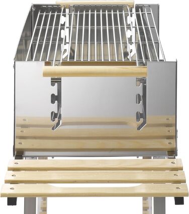 Grillwagen HKG 500 XXL з нержавіючої сталі: вугільний гриль на колесах з полицею для дров, велика решітка, регулювання висоти, довговічний