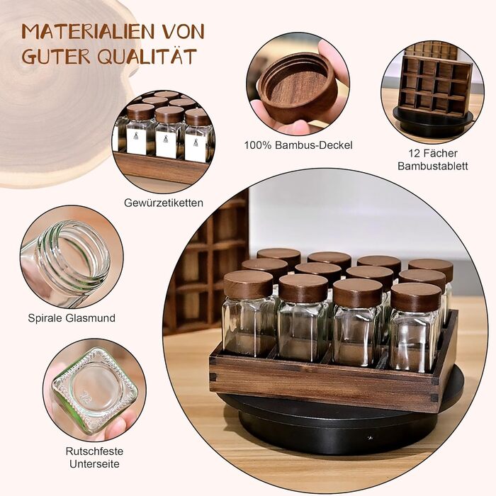 Набір скляних баночок для спецій з акціїї, 24 шт. | Організатор для спецій на кухню | Скляні контейнери 120 мл з дерев'яними кришками