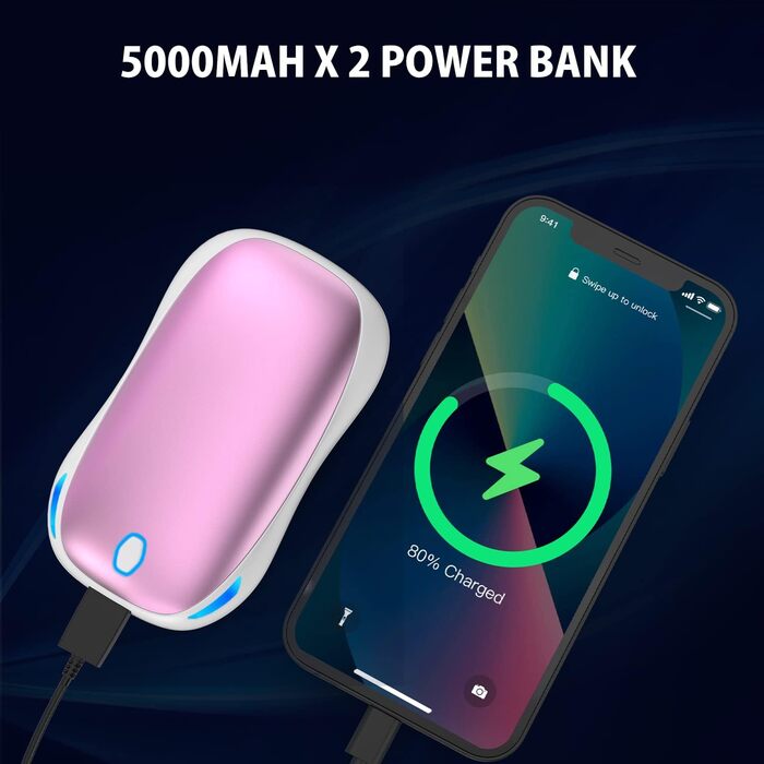 Електричний грієчка для рук 5000mAh 2 шт. - багаторазовий кишеньковий грієчка для активного відпочинку, зимовий подарунок для дітей, жінок та чоловіків, рожевий